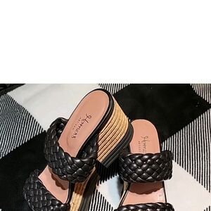 Homers Artisan Black and Tan Woven Platform Sandals